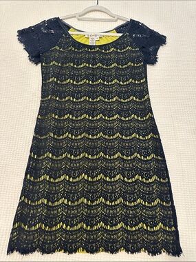 Max Studio Navy Lace Dress with Yellow Lining